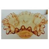 AMBER GLASS RUFFLED EDGE BOWL