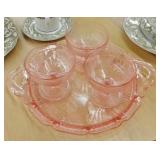 PINK ETCHED GLASS TRAY AND SHERBETS