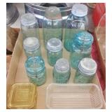 LOT 9 GLASS CANNING JARS, 2 REFRIGERATOR BOXES