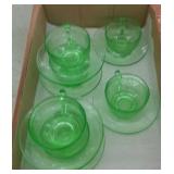6 GREEN DEPRESSION CUPS/SAUCERS