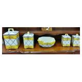 YELLOW AND BLUE LATTICE CANNISTER SET