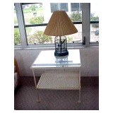 GLASS TOP W I PATIO TABLE W BIRD CAGE TABLE LAMP