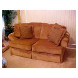 TAN UPHOLSTERED LOVESEAT