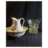 Portmeirion Ewer w/Basin & Hand Painted Ice Bucket