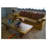 Vintage Gold Velvet Sofas and Gilt Coffee Tables
