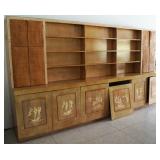 Room Length Shelving/Storage Unit with Carved Teak Doors and Molding
