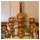 Vanician Gold Liquor Set w/Serving Tray