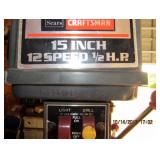 CRAFTSMAN DRILL PRESS ON STAND: 15:, 12 SPEED, 1/2hp MOTOR