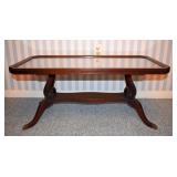 Beautiful Duncan Phyfe Style Mid Century Modern Occasional Table w/Trestle Base & protective glass