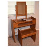 SOLID WOOD MAKEUP VANITY WITH MIRROR AND STOOL
