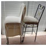 SET OF FOUR BAR CHAIRS WITH COVERS. PICTURED HERE WITH AND WITHOUT COVER.