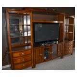ELEGANT TV ARMOIRE WALL UNIT w/2 LIGHTED DISPLAY CABINETS