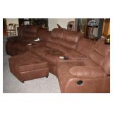 LEATHER DUAL RECLINER ENDS, DRINK TABLES, HASSOCK