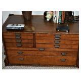 ANTIQUE CHEST APPEARS TO BE A PRINTERS TYPE STORAGE CHEST