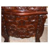 CLOSEUP OF NIGHT STAND WITH 3 DRAWERS. 1 OF A PAIR.