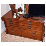 THE ANTIQUE CHEST. APPEARS TO BE PRINTERS TYPE-STORAGE CHEST.