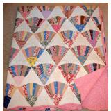 EARLY AMERICAN HAND STITCHED QUILT #2, FAN PATTERN