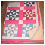 EARLY AMERICAN HAND STITCHED QUILT #4, BLOCK PATTERN- PINK