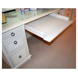 QUALITY WOOD & WICKER DESK WITH LIGHTED SHELF & STORAGE TOPPER
