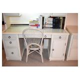 THE WOOD/WIDKER DESK SHOWN WITH RATTAN CHAIR