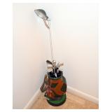 LAMP AND TELEPHONE GOLF BAGS SELL AS ONE LOT.