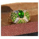 14K GOLD, DIAMONDS, EMERALD COLOR STONES