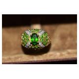 SOLID, QUALITY CRAFTED 14K GOLD, DIAMONDS, EMERALD COLOR STONES, WEIGHS 4.5 GRAMS