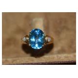 TOP VIEW SHOWING AQUA BLUE COLOR STONE, DIAMOND ACCENTS
