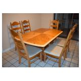 MADE IN USA. SOLID WOOD, MATCHING CHINA CABINET AVAILABLE, TABLE HAS 20" LEAF ALSO