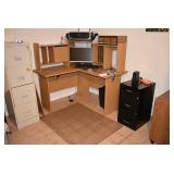 OFFICE DESK, 3 FILE CABINETS