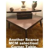 NICE MCM CORNER TABLE WITH STEP-UP AND DRAWER