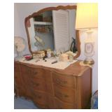 QUALITY, HARDWOOD, BOWFRONT DRESSER WITH MIRROR. ALSO A MATCHING NIGHT STAND