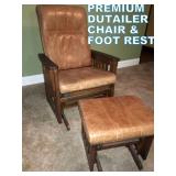 SUPERIOR QUALITY HAND CRAFTED DUTAILIER GLIDE/RECLINER/ROCKER, LEATHER CUSHIONS, WITH FOOTREST