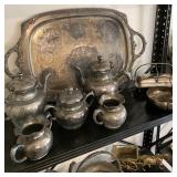 SILVERPLATE TEA & COFFEE SERVICE WITH TRAY. THERE ARE 2 SETS HERE!!