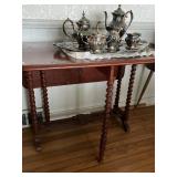 DOUBLE GATELEG DROPLEAF TABLE, CHERRY FINISH. GORHAM TEA/COFFEE SERVICE COMPLETE