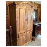 TALL ELEGANT NATURAL WOOD FINIHS TV OR CLOTHING ARMOIRE