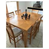 NATURAL WOOD DINING TABLE w/6 UPHOLSTERED SEAT CHAIRS