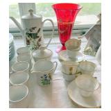 BONE CHINA AND A RUBY VASE
