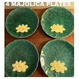 4 MAJOLICA GLAZED PLATES. SIGNED ZELL, AND GERMANY