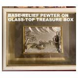 PEWTER ON THE GLASS TOP OF A DECORATIVE BOX. NICE.