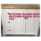 BUTCHER BLOCK ISLAND CABINET, OTHER MATCHING CABINETS FOR SALE, TOO
