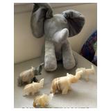 ELEPHANTS: BIG STUFFIE; CARVED ONYX
