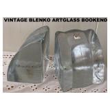 BLENKO ART GLASS BOOKENDS. SOLID GLASS WITH TRAPED BUBBLES, HANDCRAFTED BLENKO ARTGLASS