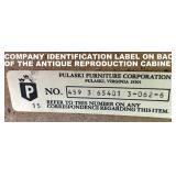ID INFO ON BACK OF THE ANTIQUE REPRO CABINET