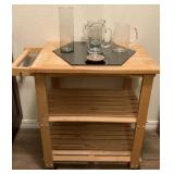 NATURAL WOOD KITCHEN CART w/TOWEL BAR or SERVING CART