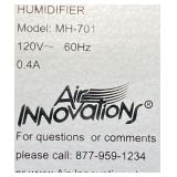 AIR INNOVATIONS HUMIDIFIER INFO LABEL ON BASE