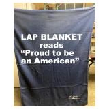 LAP BLANKET reads "PROUD TO BE AN AMERICAN"