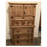 CHEST-ON-CHEST. 5 DRAWERS, TWO DOORS CONCEAL STORAGE AREA ABOVE