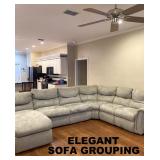 SEATING ENSEMBLE. AN ELEGANT SEATING GROUPING. SOFA, RECLINER, CHAISE LOUNGE CHAIR/SOFA