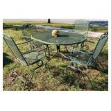 VINTAGE MCM METAL OVAL TABLE, 4 SPRINGSTEEL ROCKING ARMCHAIRS